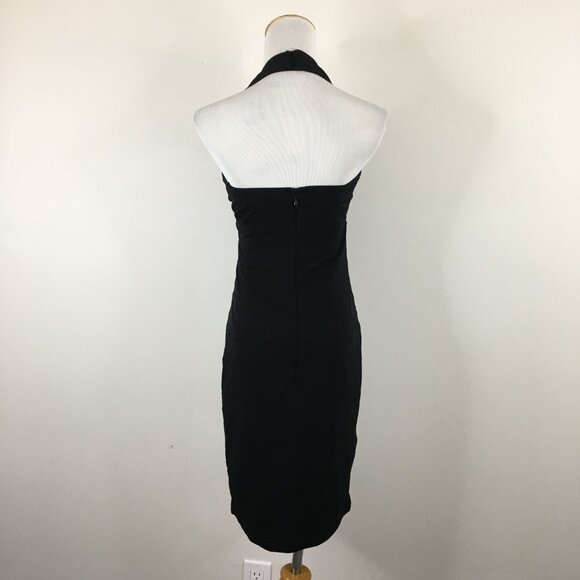 Vintage BCBGMAXAZRIA Paris Black Stretchy Layered Fitted Halter Dress - Picture 9 of 10